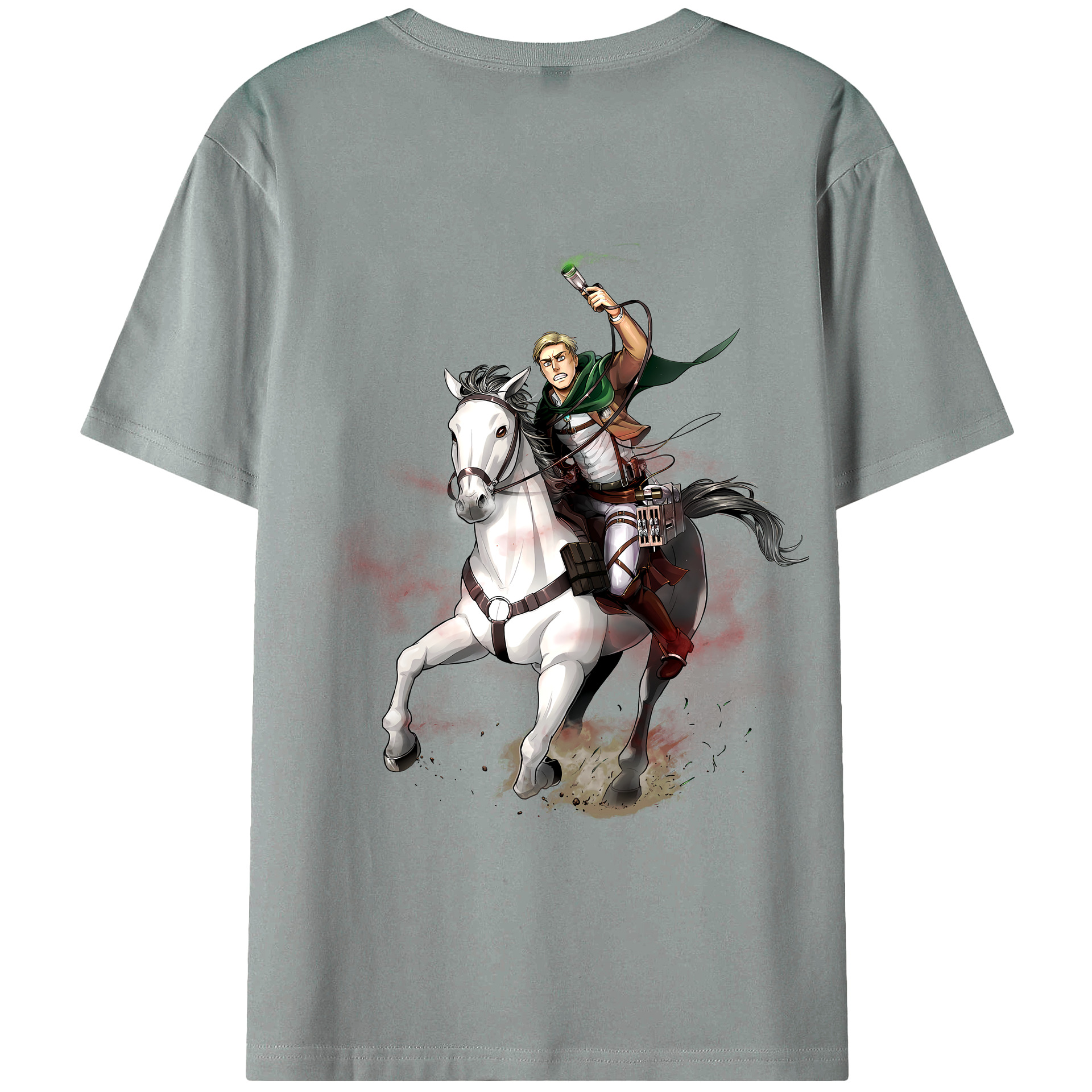 （画像用） 進撃の巨人 エルヴィン・スミス Attack on Titan Erwin Smith 綿100％ メンズ半袖Tシャツ（バックプリント） 通気性
